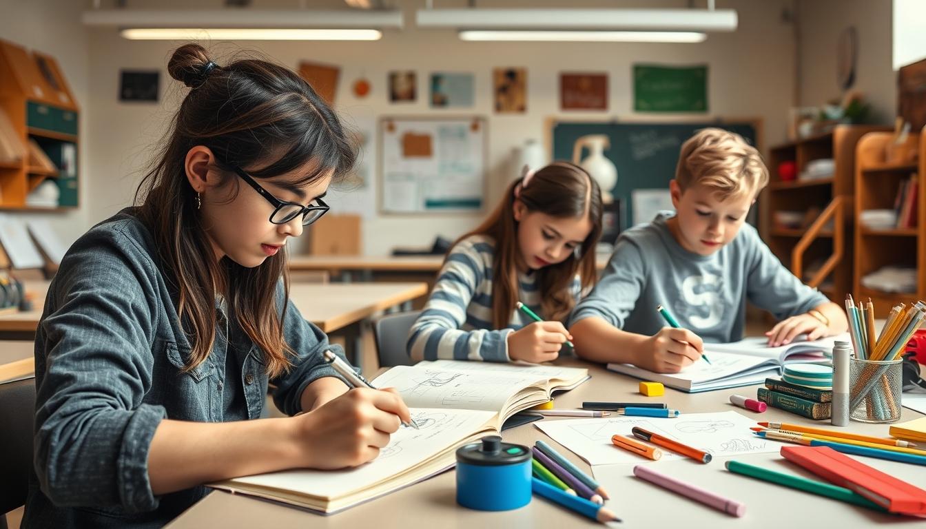 Student using learning strategies while studying